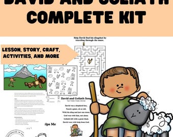 ダビデとゴリアテの聖書物語キット：KJVの暗記聖句とアクティビティ