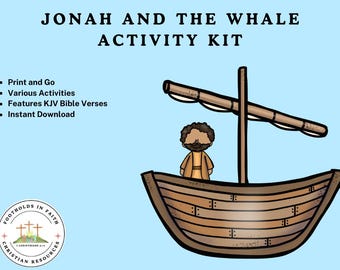 ヨナとクジラのアクティビティキット：印刷可能な聖書の工作（デジタルダウンロード）