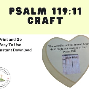 Psalm 119:11 Sunday School Craft| Love of God Craft| God&#39;s Word Have I Hid in Mine Heart| Bible Verse Printable for Kids Church Activities