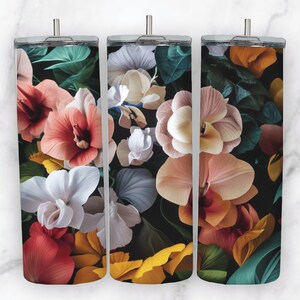 3D Orchids and Flowers Tumbler Wrap for 20 oz Skinny Tumbler PNG Sublimation Design Digital Download Tapered and Straight
