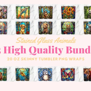 15 Stained Glass Tumbler Wraps Bundle Free USA Flag for 20 oz Skinny Tumbler PNG Sublimation Design Digital Download Tapered and Straight
