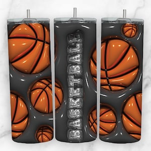 Seamless 3D Puffy Inflated Sports Basketball Tumbler Wrap for 20oz Skinny Tumbler PNG Sublimation Design Digital Download Tapered & Straight