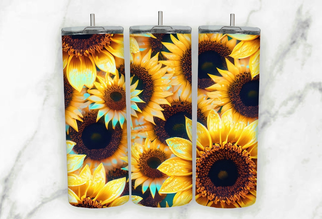 Seamless Sunflower Tumbler Wrap, Floral Tumbler Wrap for 20 Oz Skinny ...