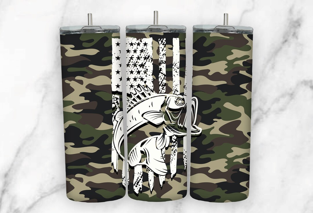 Seamless American Camo Fishing Tumbler Wrap for 20 Oz Skinny Tumbler ...