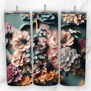 3D Tumbler Wrap Colorful Flowers for 20 oz Skinny Tumbler PNG Sublimation Design Digital Download Tapered and Straight
