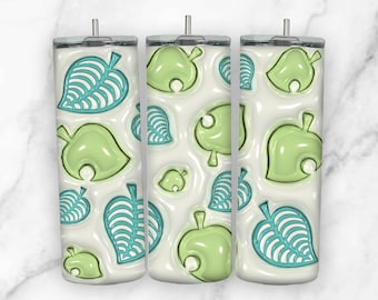 3D Puffy Inflado Animal Leaf Horizons Tumbler Wrap para vaso flaco de 20 oz PNG Diseño de sublimación Descarga digital Tapered & Straight