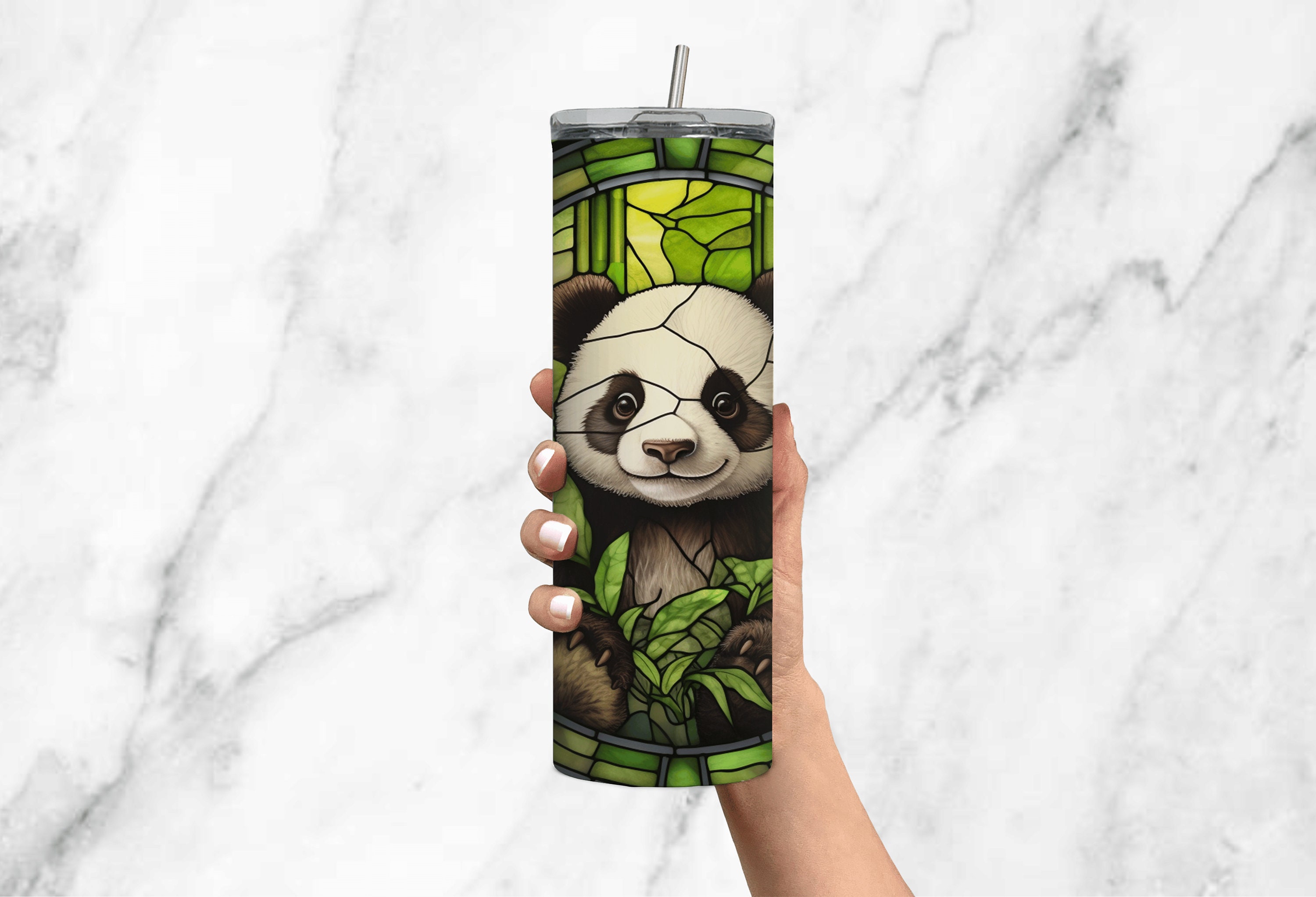 Cute Baby Panda Stained Glass Tumbler Wrap for 20 Oz Skinny - Etsy