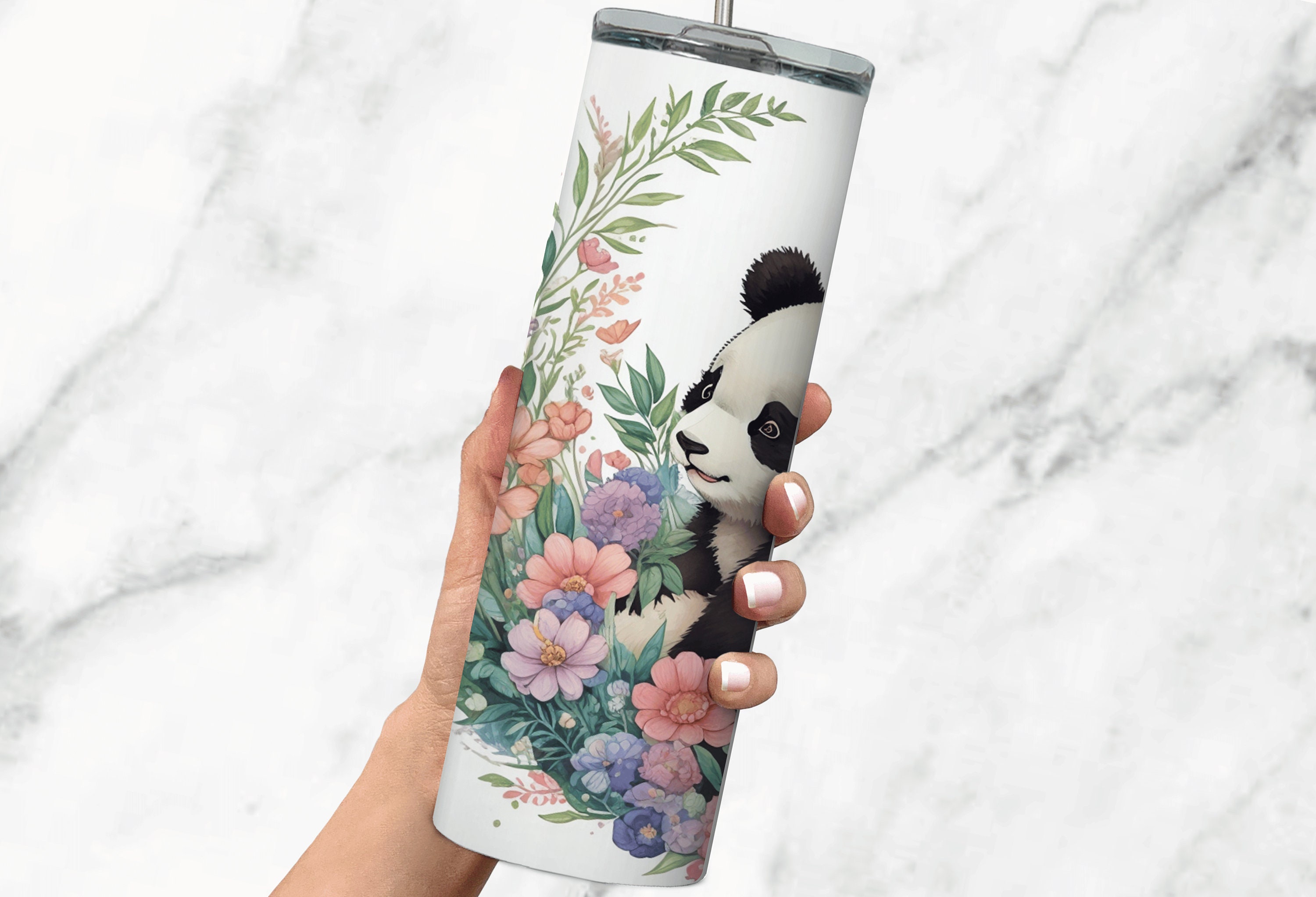 Cute Panda Bear in Flowers Tumbler Wrap for 20 Oz Skinny - Etsy