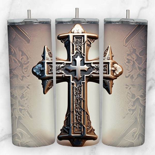 3D Metal Christian Cross Tumbler Wrap for 20 oz Skinny Tumbler PNG Sublimation Design Digital Download Tapered and Straight