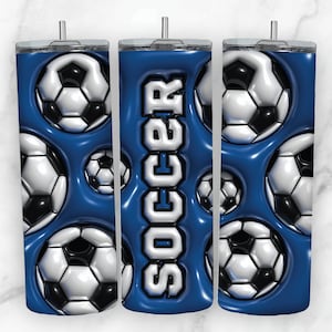 Soccer Tumbler Wrap, 3D Puffy Tumbler Wrap for 20 oz Skinny Tumbler PNG Sublimation Design Digital Download Tapered and Straight Seamless
