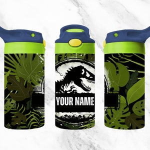 Add Your Name Boy's Dinosaur Tumbler Wrap for 12oz Kids Flip Top Sippy Cup PNG Sublimation Design Digital Download 12oz Straight & Tapered