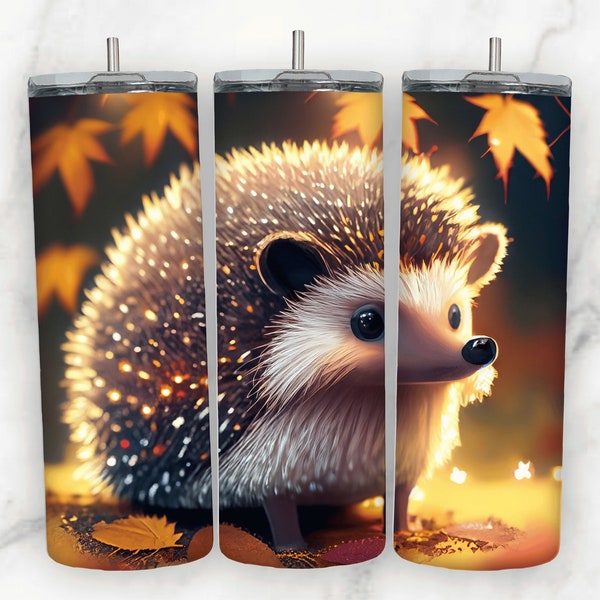 Mignon hérisson Tumbler Wrap, automne Tumbler Wrap pour 20 oz Skinny Tumbler PNG Sublimation Design téléchargement numérique effilé et droit