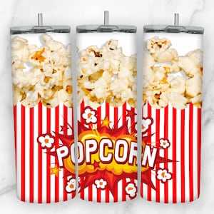 Movie Theater Cup of Popcorn Tumbler Wrap for 20oz Skinny Tumbler PNG Sublimation Design Digital Download Tapered & Straight