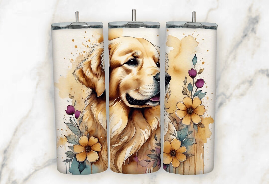 Watercolor Flower Golden Retriever Dog Mom Tumbler Wrap for 20oz Skinny ...