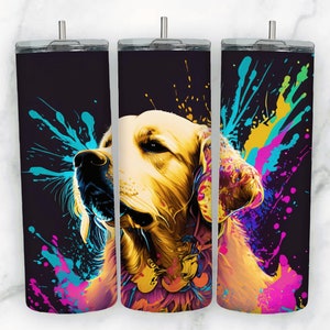 Golden Retrevier Tumbler Wrap Dog Tumbler Wrap Neon Tumbler Wrap for 20 oz Skinny Tumbler PNG Sublimation Design  Tapered and Straight