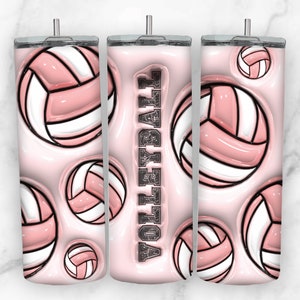 3D Puffy Inflated Pink Volleyball Tumbler Wrap for 20oz Skinny Tumbler PNG Sublimation Design Digital Download Tapered & Straight