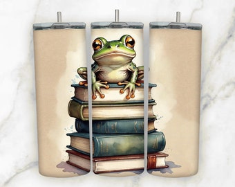 Watercolor Mystical Wizard Tree Frog Book Tumbler Wrap for 20oz Skinny Tumbler PNG Sublimation Design Digital Download Tapered Straight