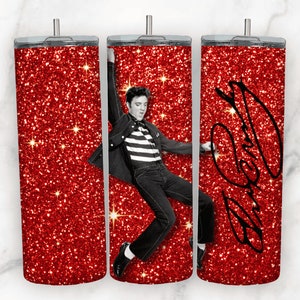 Roter Glitzer Signature Elvis Tumbler Wrap für 20 Unzen Skinny Tumbler PNG Sublimation Design Digitaler Download Konisch & Gerade