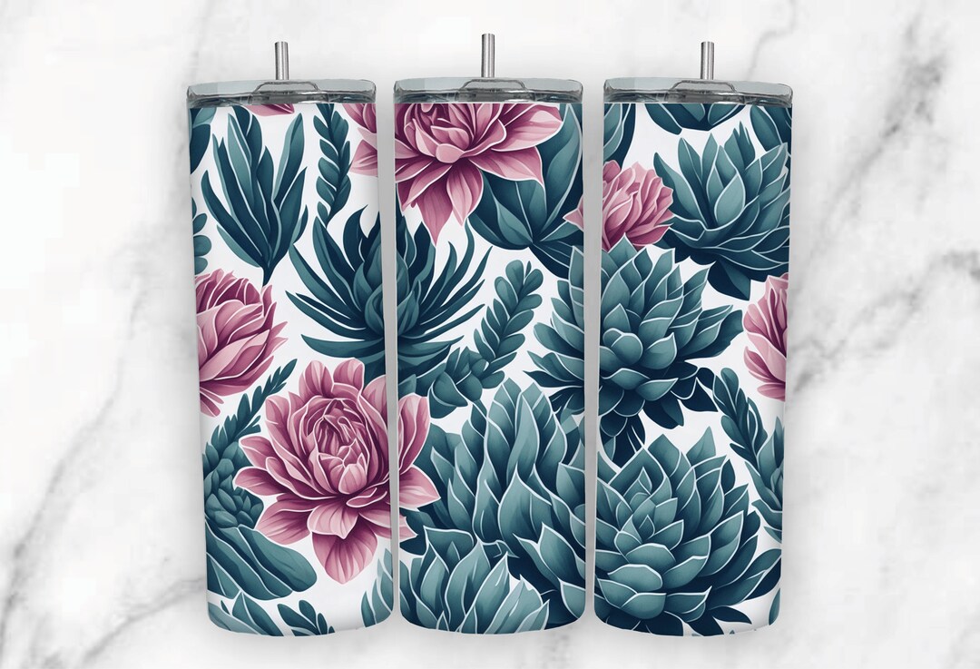 Succulent Flower Tumbler Wrap for 20 Oz Skinny Tumbler PNG Sublimation ...