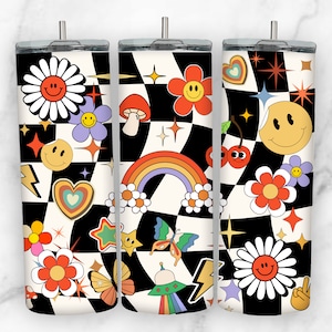 Retro daisy’s Tumbler Wrap for 20 oz Skinny Tumbler PNG Sublimation Design Digital Download Tapered and Straight