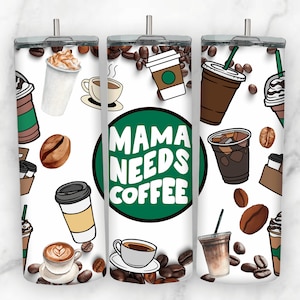 Coffee Tumbler Wrap for 20 oz Skinny Tumbler PNG Sublimation Design Digital Download Tapered and Straight Coffee Lover Tumbler Wrap