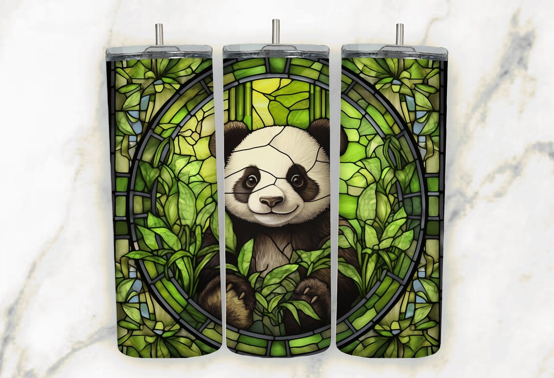 Cute Baby Panda Stained Glass Tumbler Wrap for 20 Oz Skinny Tumbler PNG ...