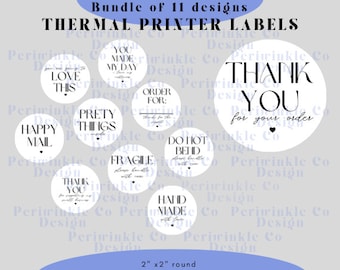Thermal Printer Label Bundle, Thermal Sticker Designs PNG for Small Business Owners, Mail Packaging Labels for Thermal Printer, Round Labels