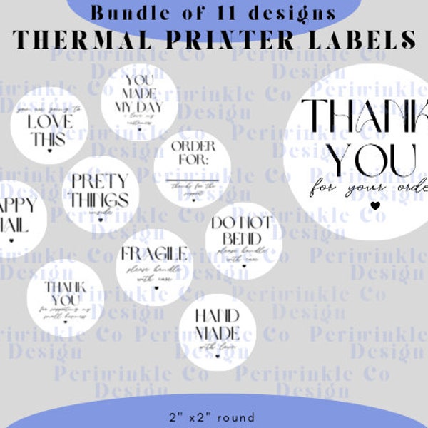 Thermal Printer Label Bundle, Thermal Sticker Designs PNG for Small Business Owners, Mail Packaging Labels for Thermal Printer, Round Labels