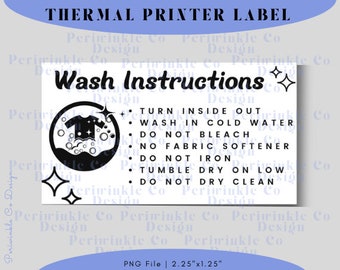 Wash Instructions Thermal Printer Label, Thermal Sticker Designs PNG for Small Business Owners, Wash Instructions Labels for Thermal Printer