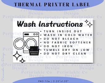 Wash Instructions Thermal Printer Label, Thermal Sticker Designs PNG for Small Business Owners, Wash Instructions Labels for Thermal Printer