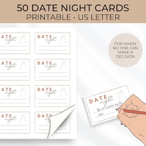50 tarjetas para citas nocturnas, personalizadas para cada pareja, imprimibles