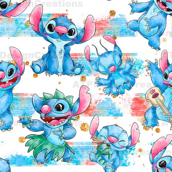 Stitch Seamless Pattern, Digital Seamless File, Cute Seamless Pattern, Stitch Digital Paper, Stitch Sublimation File, Stitch Tumbler Wrap