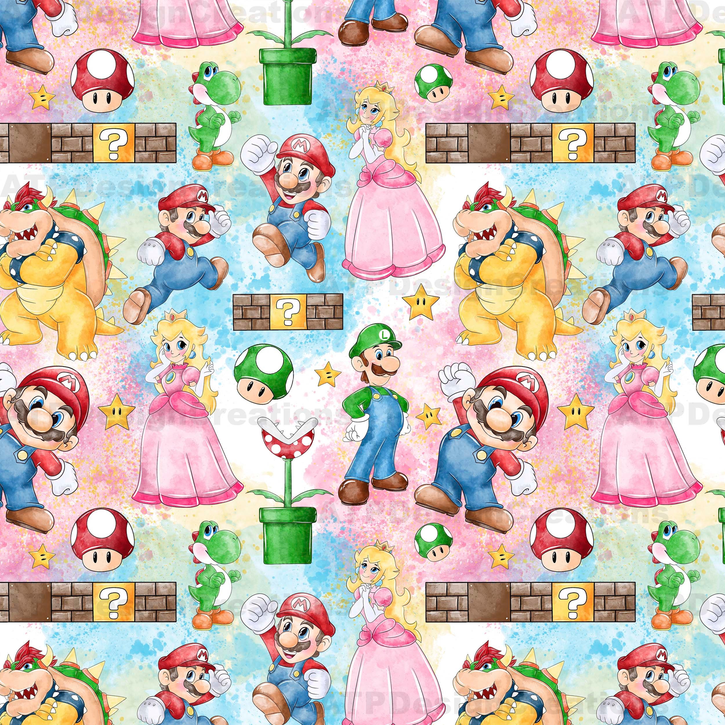 Super Bros Seamless Pattern, Mario Video Game Pattern, Bros Cartoon ...
