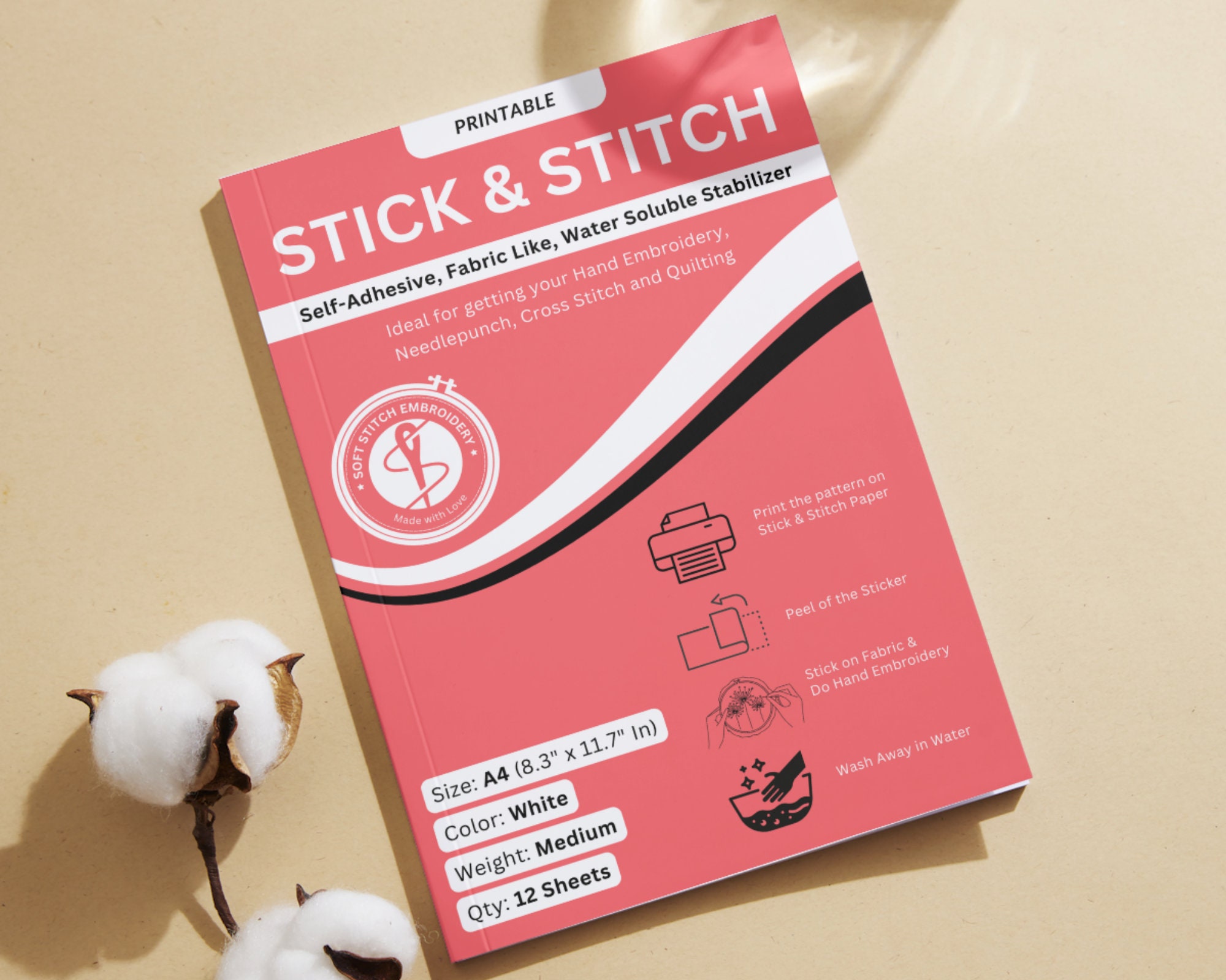 Stick and Stitch Self Adhesive, Water Soluble Fabric Stabilizer