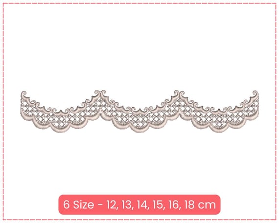 Scalloped Lace Border Embroidery Design – Decorative Border in 6 Sizes (12 to 18 cm) – Elegant Floral Trim for Sewing and Craft Projects
