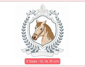 Horse Crest Embroidery Design– Equestrian Wreath Frame Machine Embroidery Pattern.