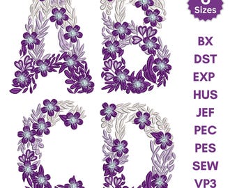 Floral Alphabet Embroidery design Font, A–Z Flower Letter, Machine Embroidery Pattern, Digital File – 6 Sizes