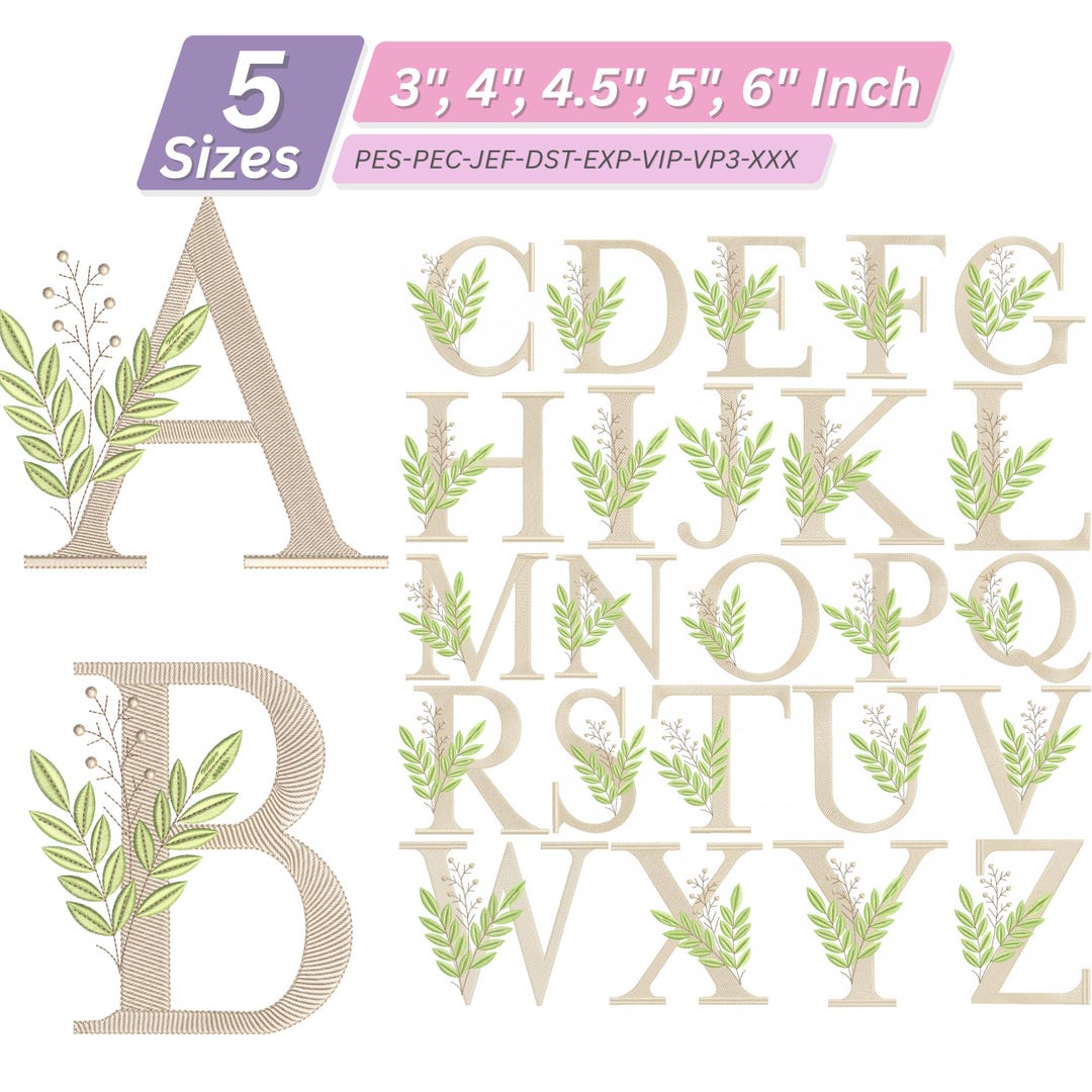 Botanical Alphabet Embroidery Design, Machine Embroidery Design ...