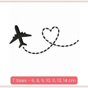 Airplane Heart Trail Embroidery Design – Travel Love Machine Embroidery File.