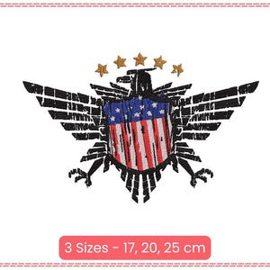 Desenho de bordado de águia americana - Arquivo de bordado de máquina de águia com escudo de bandeira dos EUA - Padrão de ponto patriótico - 3 tamanhos incluídos