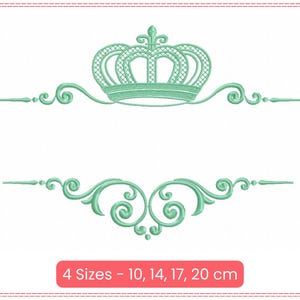Puede incluir: Una corona verde con un diseño de desplazamiento decorativo, disponible en cuatro tamaños: 10, 14, 17 y 20 cm.