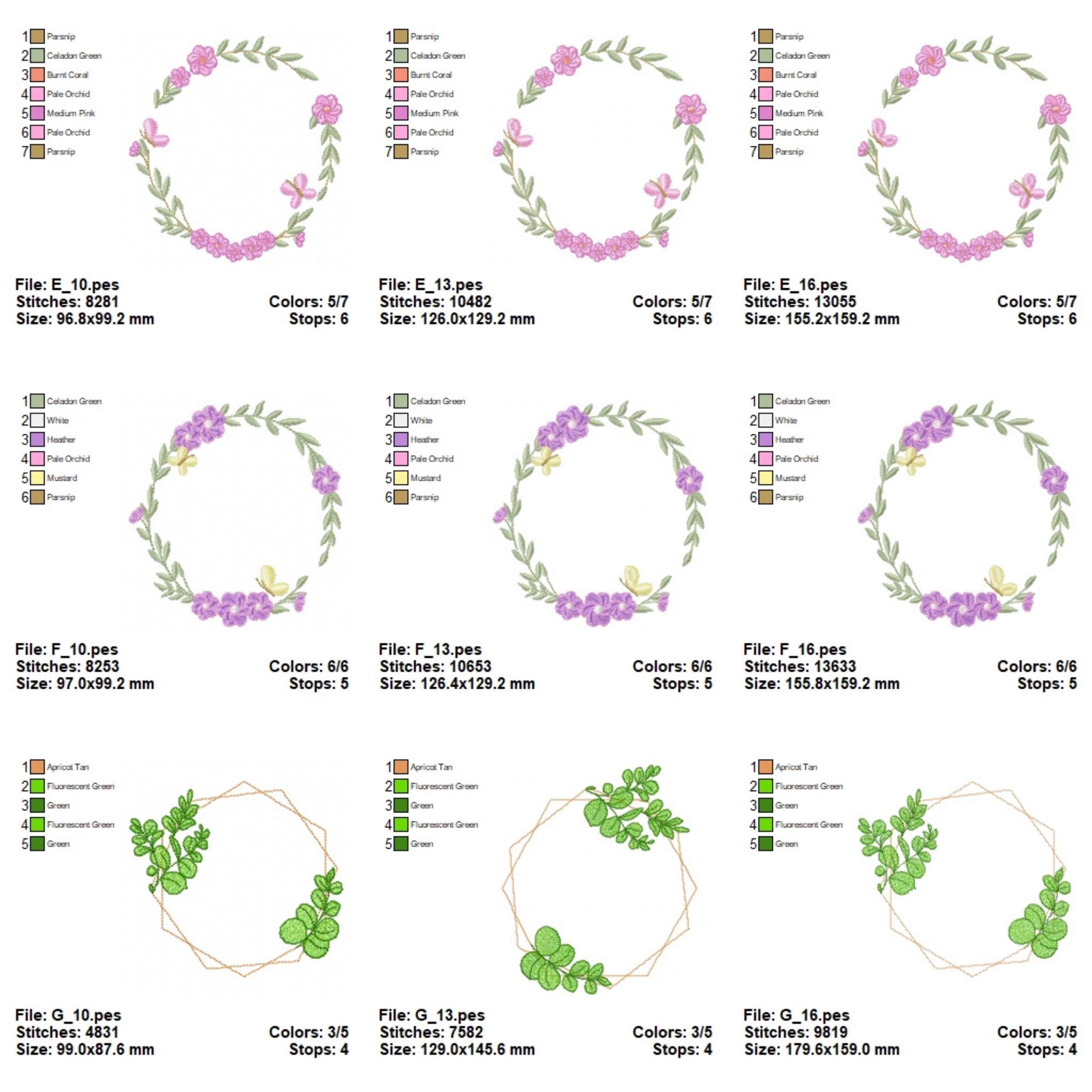 Floral Wreath Frame Embroidery Design Set, Machine Embroidery Pattern ...