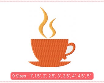 Coffee Cup Embroidery Design | Mug Machine Embroidery Pattern | Instant Download Digital File – 9 Sizes