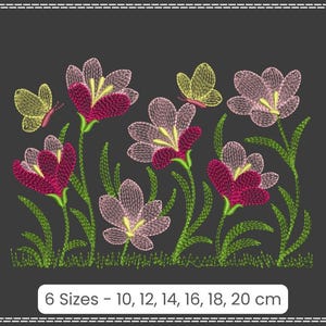 Elegant Wildflower Embroidery Design with Butterflies - 6 Sizes - Instant Digital Download for Machine Embroidery