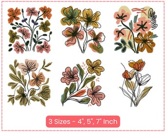 Water Color Types Floral Garden Machine Embroidery Designs, Flowers Embroidery Pattern, 3 Sizes, Instant Download