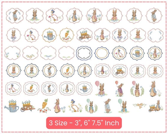 Whimsical Woodland Bunny & Garden Friends Embroidery Design Set - Adorable Animal Frames and Patterns for Kids Projects - 3 Sizes Included