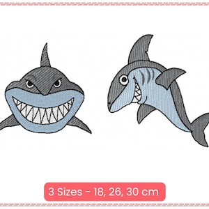Fierce and playful shark machine embroidery design, stunning shark fish embroidery pattern, 3 sizes, instant download