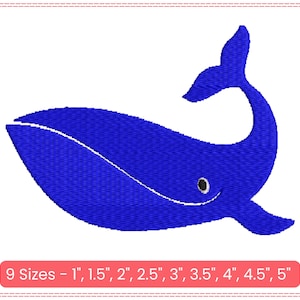 Whale Embroidery Design – Cute Ocean Animal Machine Embroidery File in 9 Sizes – Sea Life Marine Digital Download- Baby Whale Stitch Pattern