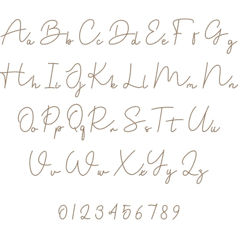 Delicate Cursive Rope Stitch Script Font, Twisted Cursive Machine Embroidery Alphabet ...