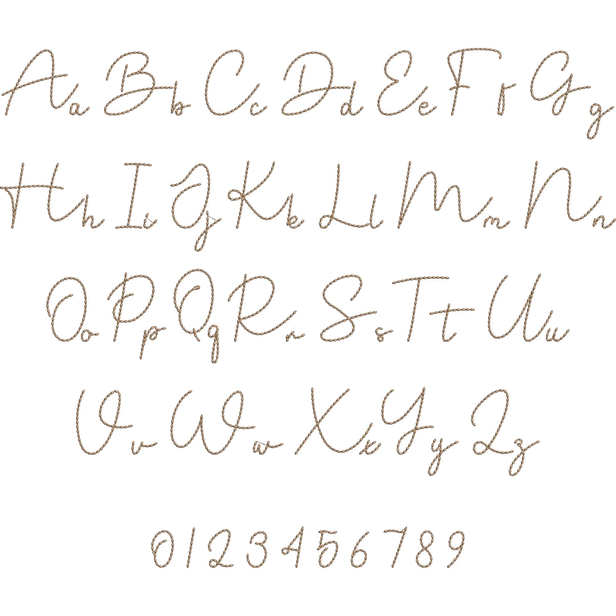 Work Ropes In Cursive Rope Stitch Script Font, Twisted Cursive Machine Embroidery Alphabet ...